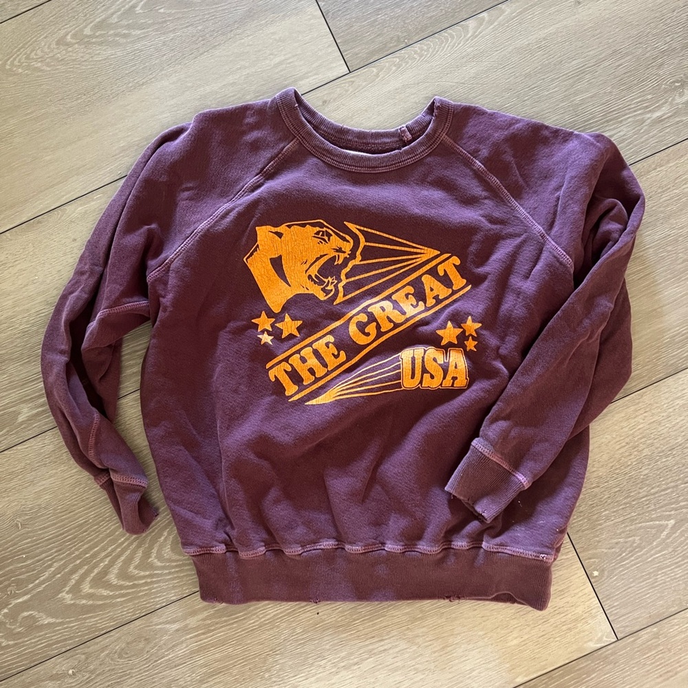 THE GREAT. Maroon Sweatshirt with Orange Graphic